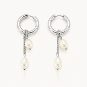 The Pearl Drop Huggie Earrings - Silver Edition