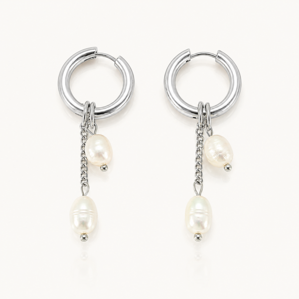 The Pearl Drop Huggie Earrings - Silver Edition