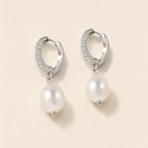 The Pearl & Pave Drop Huggie Earrings - Silver Edition