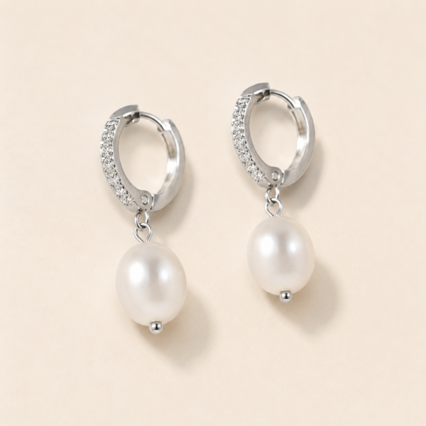 The Pearl & Pave Drop Huggie Earrings - Silver Edition