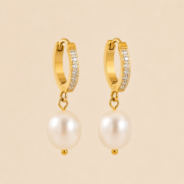 The Pearl & Pave Drop Huggie Earrings