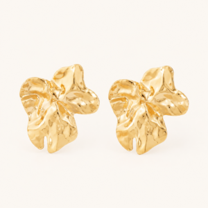 Gold Molten Flower Stud Earrings