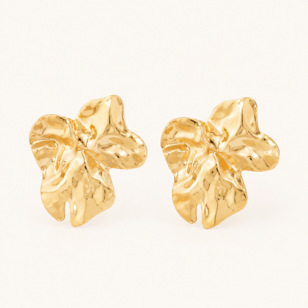 Gold Molten Flower Stud Earrings